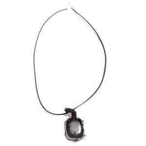 Black Tourmaline Tumbled Cord Macramé Pendant 1" Stone w/Cord